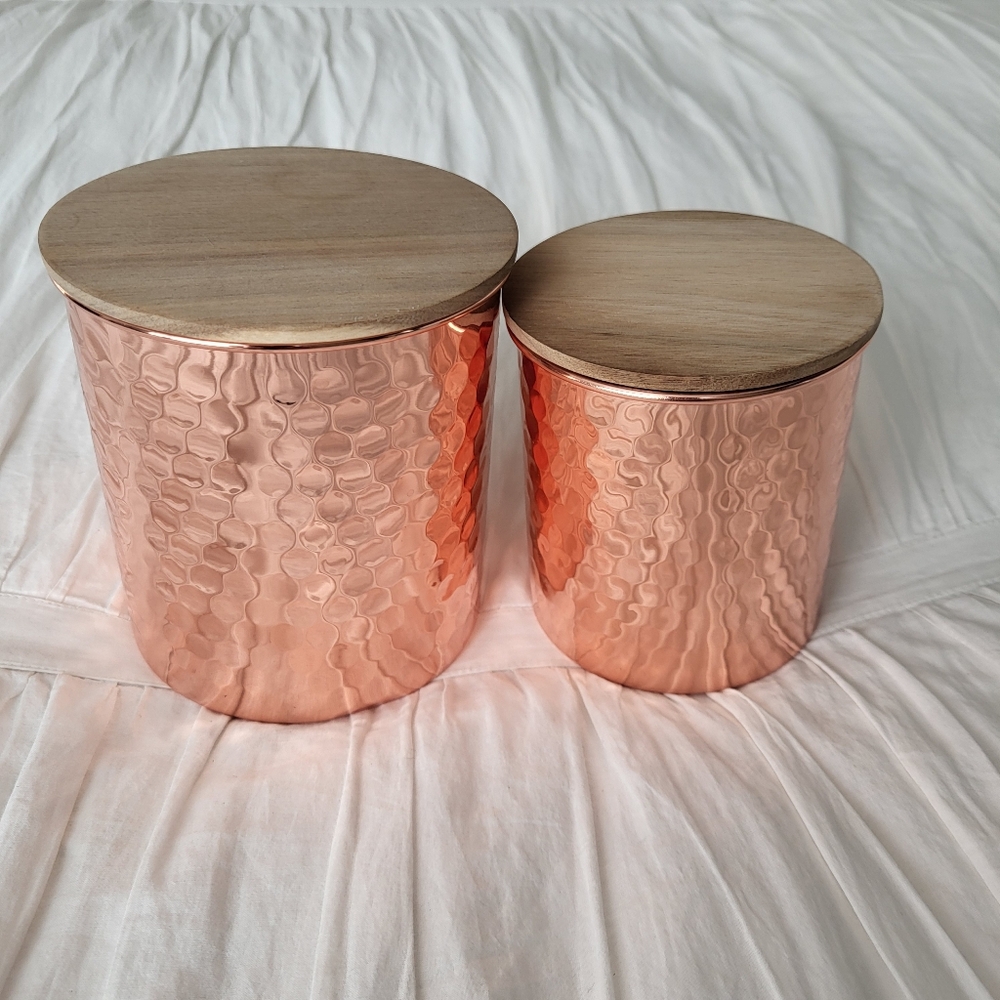 Uncommon James Hammered Copper Canister Set With Wood Sealed Silicone Lids